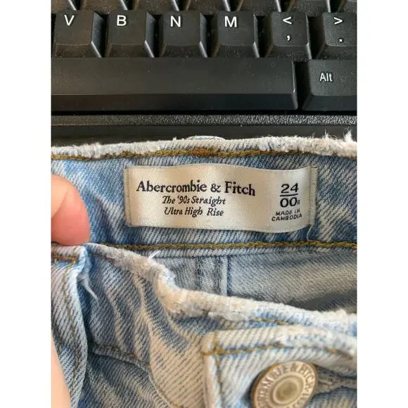 Abercrombie & Fitch Women's The 90s Straight Jeans Ultra High Rise Blue Size 24 - Picture 3 of 5